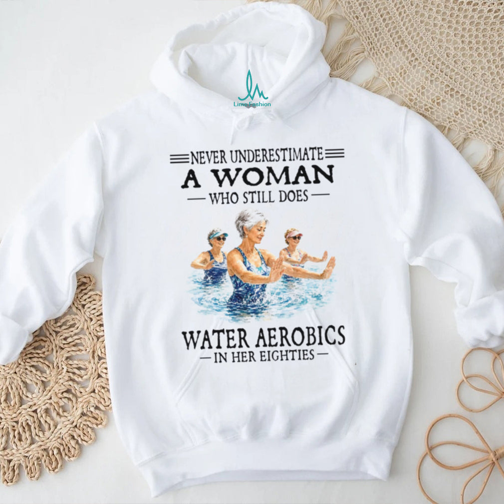Senior Women Water Aerobics In Her Eighties Shirt
