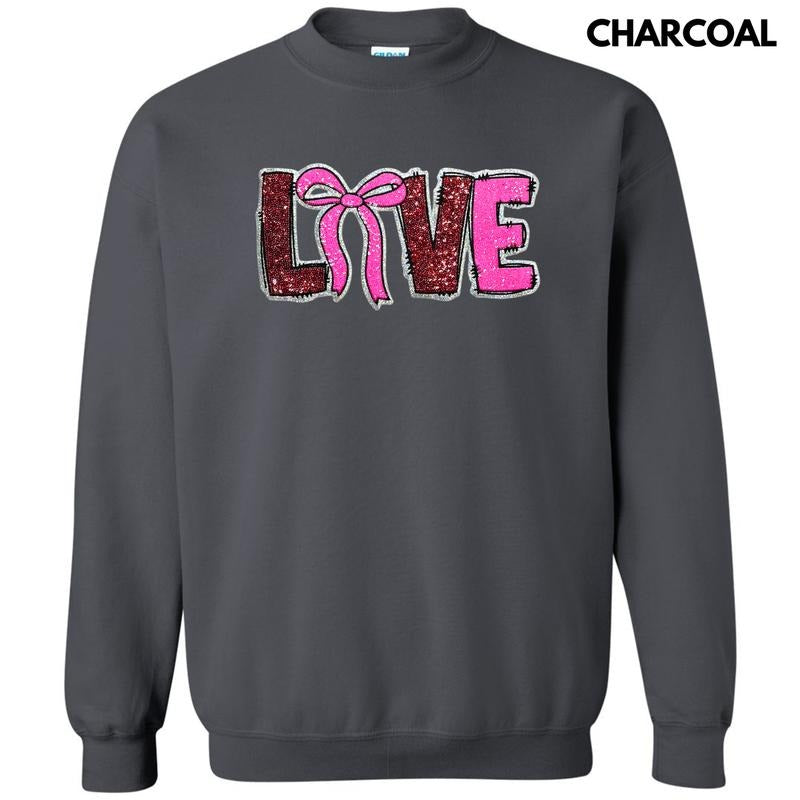 Sequin Love Bow  Patch Sweatshirt T-Shirts, Hoodie | PureTeeCo.com