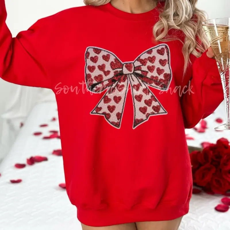Sequin Valentines Day Heart Patch Sweatshirt | Valentine Patch Sweatshirt T-Shirts, Hoodie | PureTeeCo.com