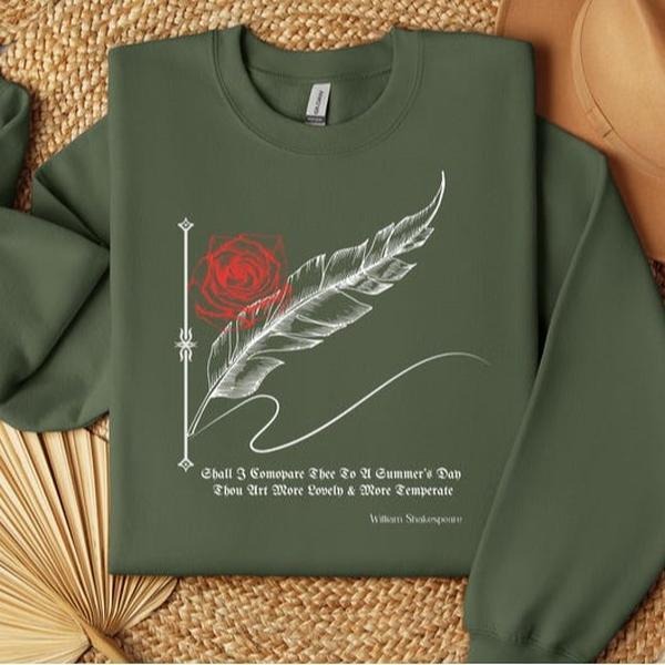 Shakespeare Sweatshirt Gothic, Book Lover Poet, Shall I Compare Thee To A Summers Day, Goblincore, Light Academia, Her...