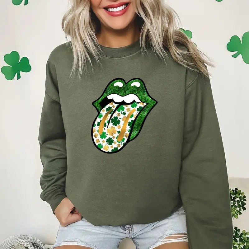 Shamrock Lips Shirt, St. Patrick's Day Shirt, Cute St Patricks Day Tee, Lips Tongue Shirt, Dripping Lips Tshirt, Cute...