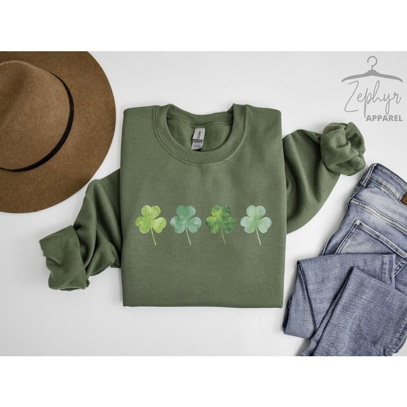 Shamrock Sweatshirt, Lucky Clover Sweatshirt, Lucky  Hoodie and Sweater; T-shirt Cotton Menswear | PureTeeCo.com