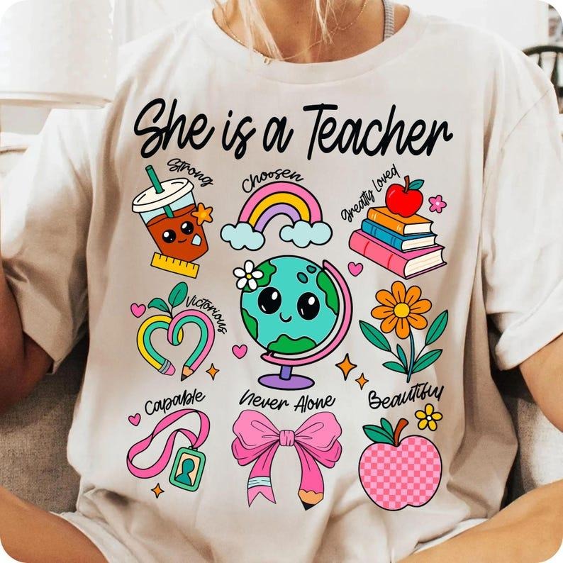 She Is Teacher shirt, Christian Teacher Mom Floral, Coquette Bow Teacher Shirt Hoodie, Sweatshirt | PureTeeCo.com