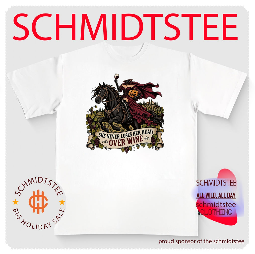 She Never Loses Her Head Over Wine Headless Horseman Halloween shirt