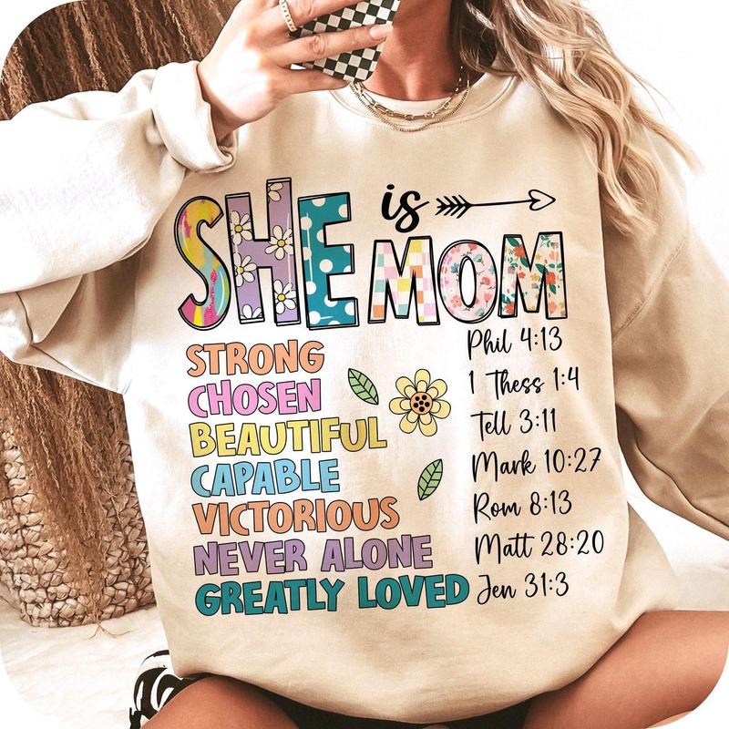 She is Mom Shirt, Flower Mom , Blessed Mom ,Mother's Day Tee,  Retro Mama Quotes Hoodie, Sweatshirt | PureTeeCo.com