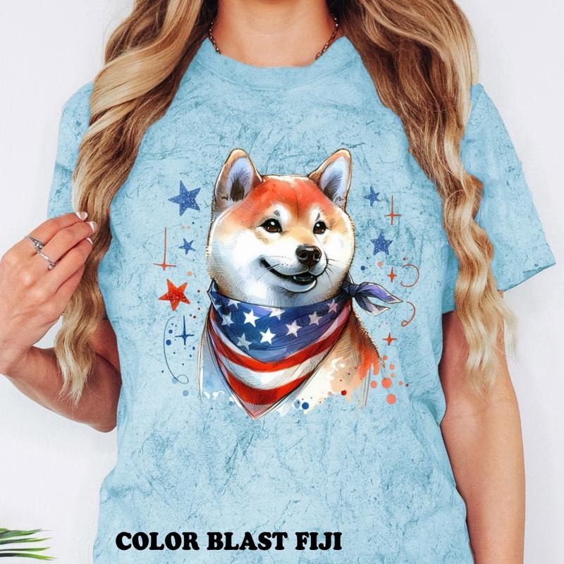 Shiba Inu Patriotic Dog Shirt ~ Unisex Apparel Relaxed Fit Printed In The USA Clothing Womenswear Casual Comfort Cotton...