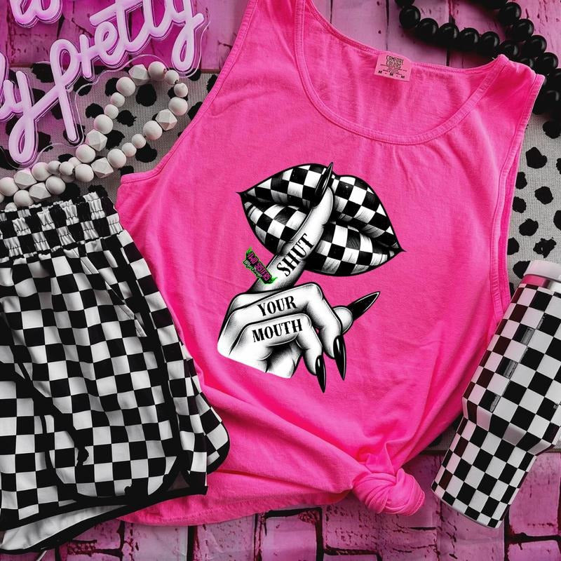 Shut Your Mouth - Neon Pink TShirt or Tank Top Hoodie, Sweatshirt | PureTeeCo.com
