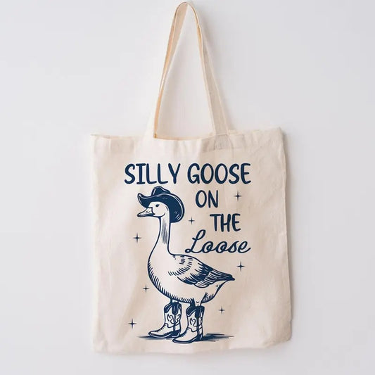 Silly Goose Cowboy Retro Western Tote Bag, Everyday Cute Tote Bag Gift for Friend, Gift under 20, Teacher School Canvas Shopping Tote Bag