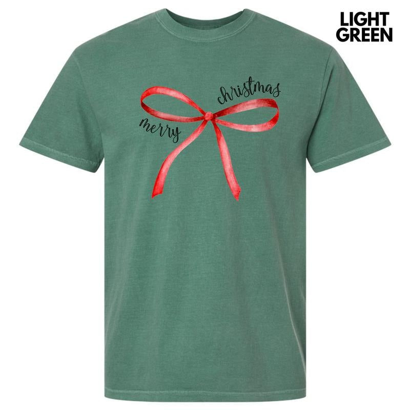 Simple Christmas Bow Comfort Colors T-Shirt 'NLB' Hoodie, Sweatshirt | PureTeeCo.com