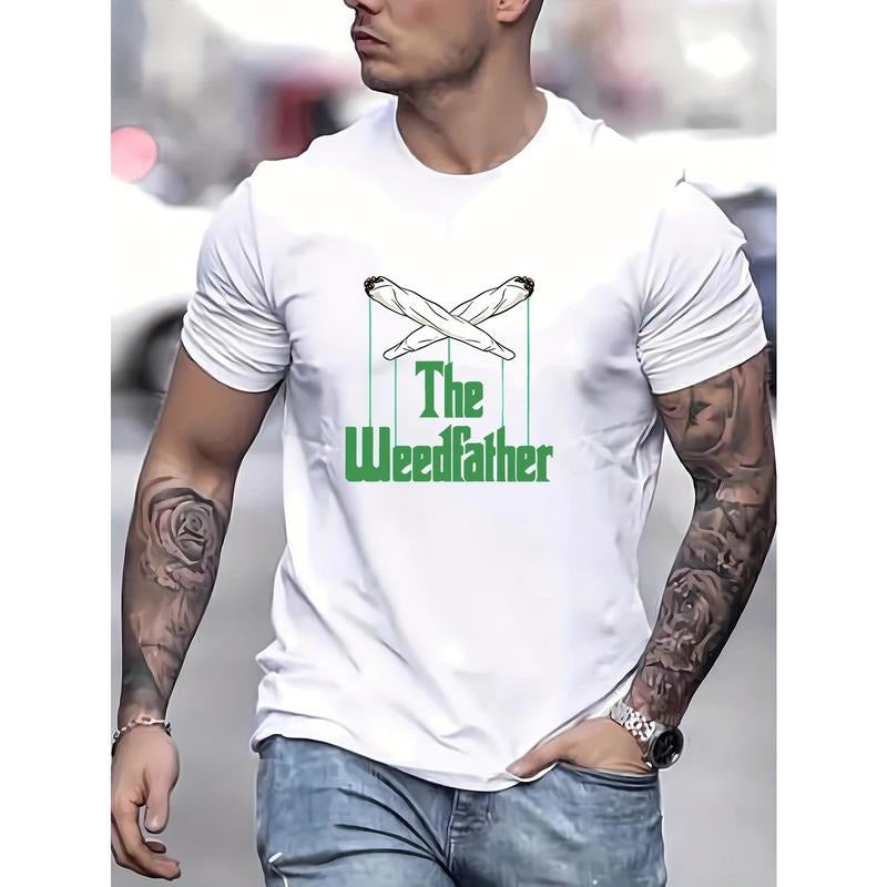 Simple Men's Round Neck Short Sleeve The Weedfather Print T-Shirt for Leisure and Comfortable Wear Made in USA Hoodie,...