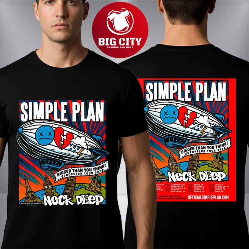 Simple Plan Bigger Than You Think Europe And UK Tour 2026 Two Sided Shirt