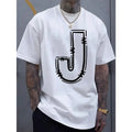 Simple and stylish J-letter printed men's round neck short sleeved T-shirt, comfortable and breathable casual sports top...