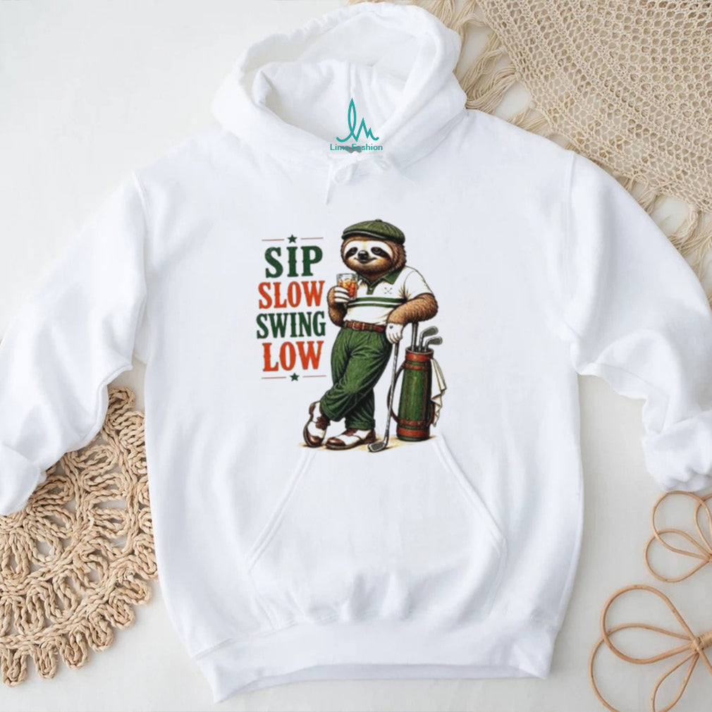 Sip Slow Swing Low Sloth Golfing Funny Cartoon shirt