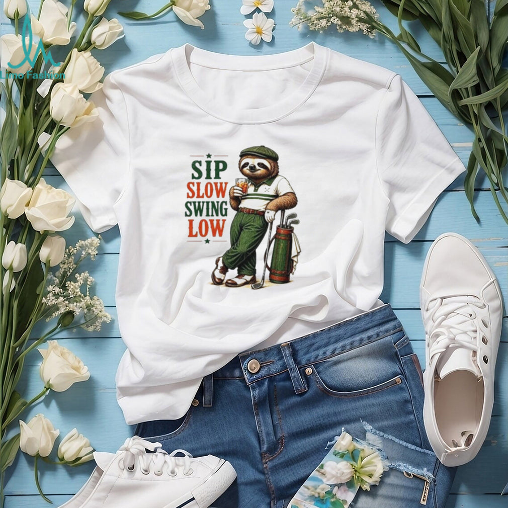 Sip Slow Swing Low Sloth Golfing Funny Cartoon shirt
