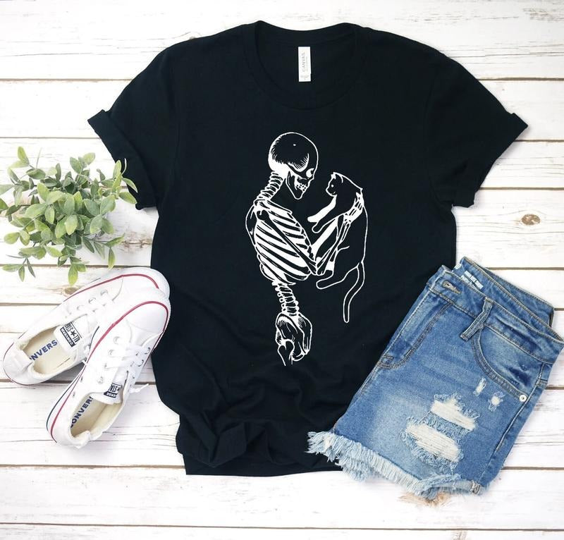 Skeleton And Cat Shirt Gifts For Cat Lovers Shirt Cat Lady Gift Hoodie, Sweatshirt | PureTeeCo.com