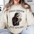 Skeleton Halloween Crewneck, Halloween Dead Inside but Spiced Sweatshirt, Oversized Halloween Graphic Crewneck, Cotton...