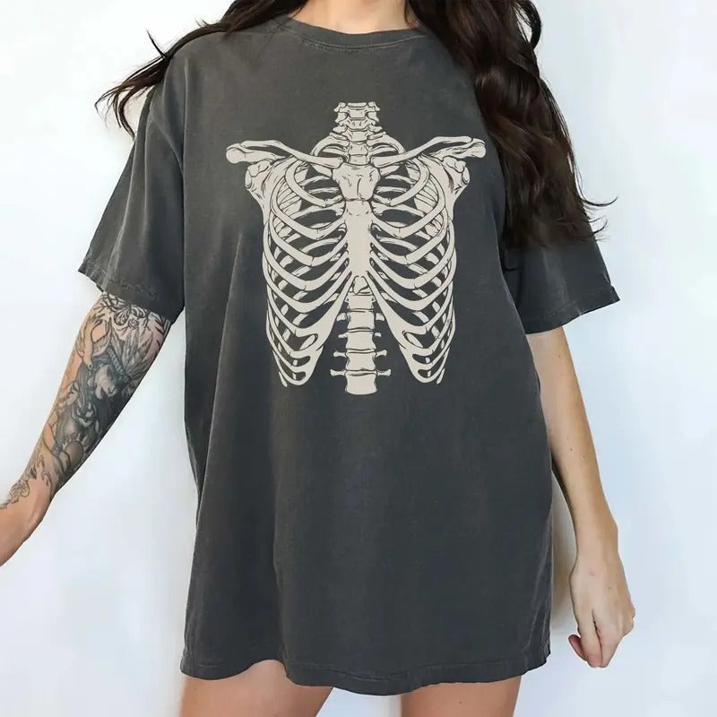 Skeleton Rib Graphic Shirt, Vintage 90s Rib Cage TShirt, Retro Skeleton Tee, Y2k Skull T-Shirt, Halloween Spooky Shirt,...