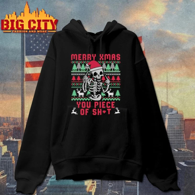 Skull Merry Xmas You piece of shit ugly christmas shirt