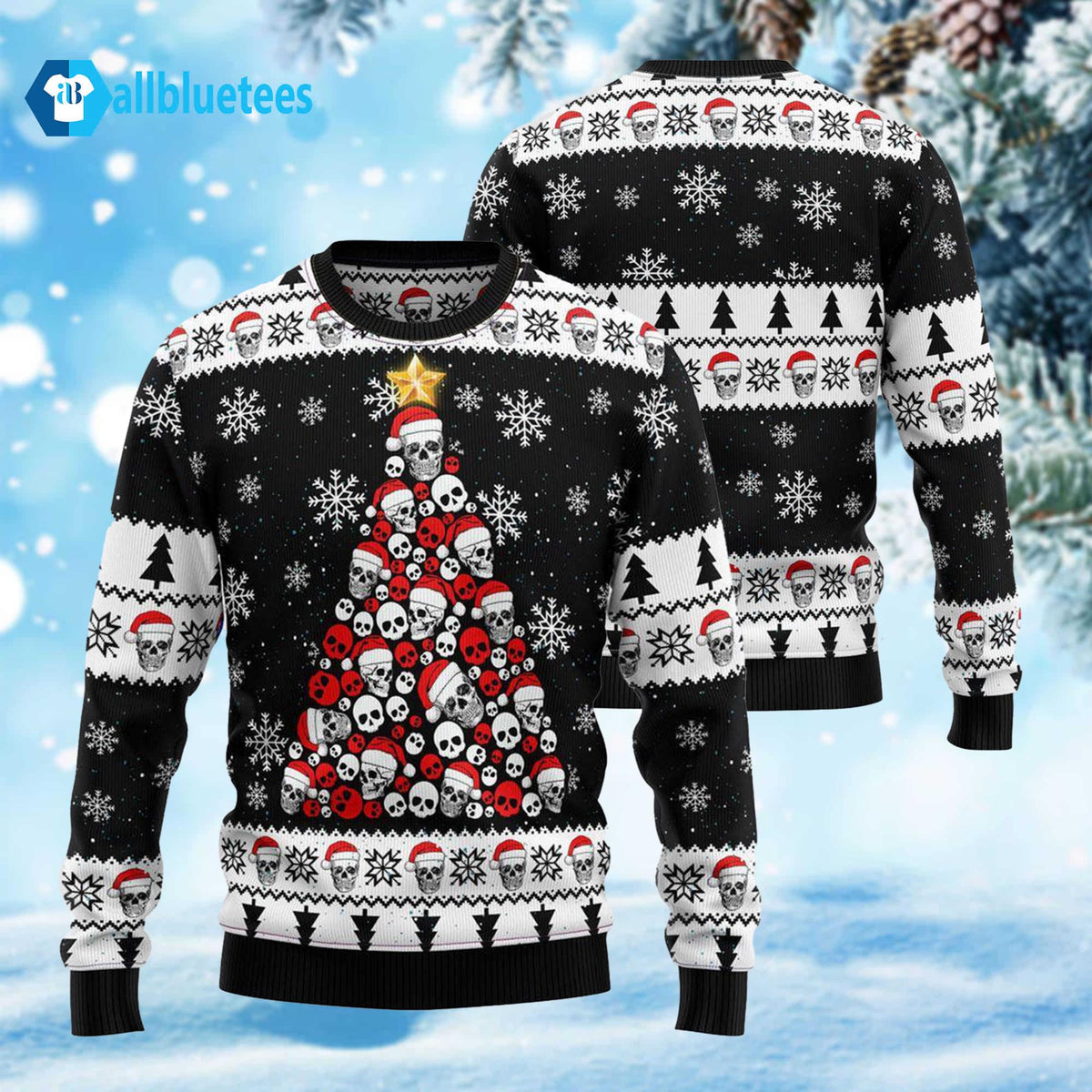 Skull Pine Tree Christmas Ugly Sweater