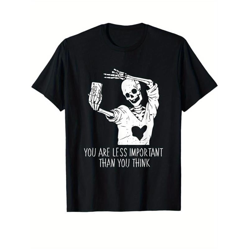 Skull Print Men's cotton T-shirt, Graphic T-shirt Men's outdoor wear, Men's Halloween costume, casual short sleeve crew...