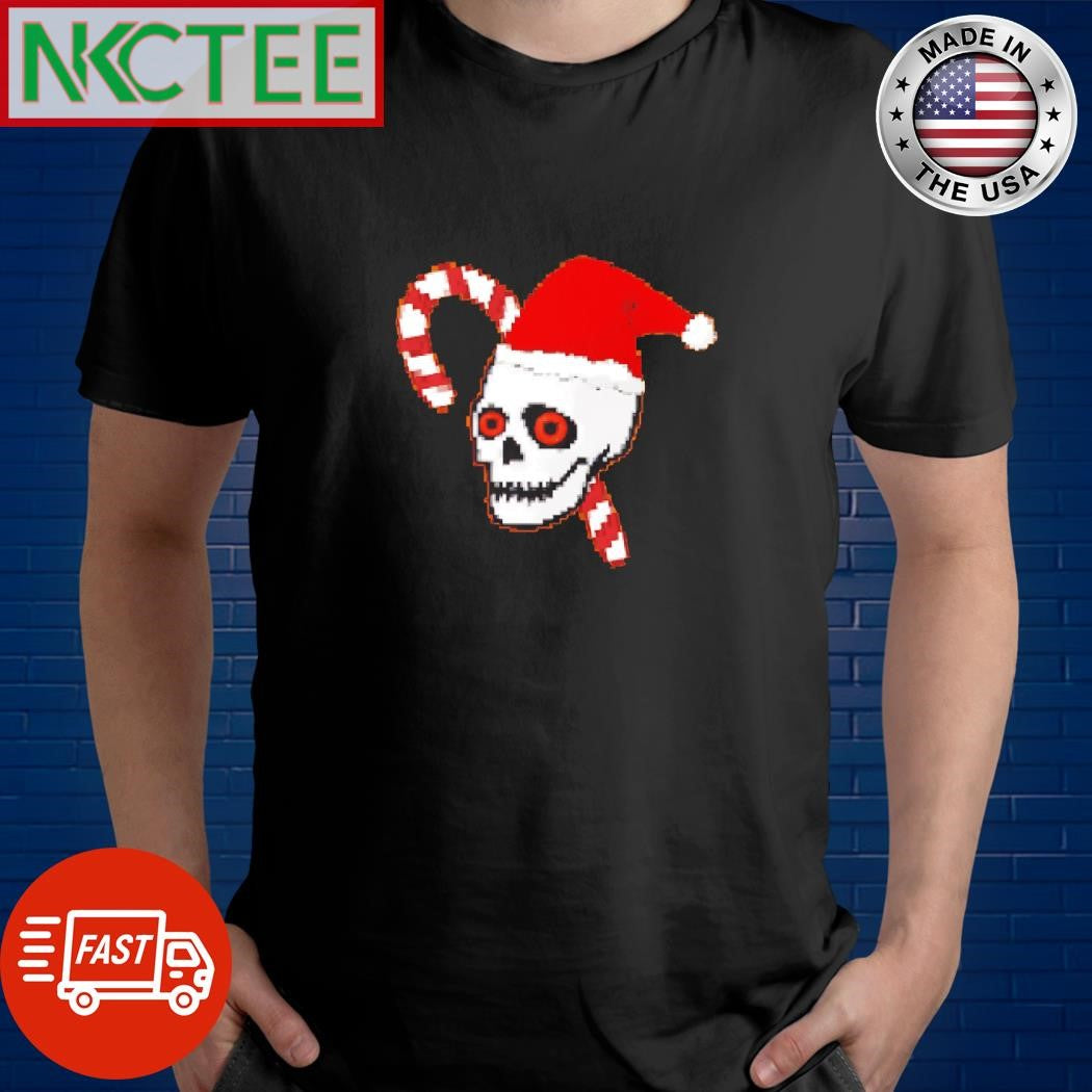 Skull Santa hat candy stick shirt