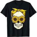 Skull sunflower bandana floral sun flowers pattern cute goth T-Shirt Made in USA Hoodie, Sweatshirt | PureTeeCo.com