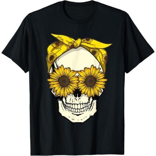 Skull sunflower bandana floral sun flowers pattern cute goth T-Shirt Made in USA Hoodie, Sweatshirt | PureTeeCo.com