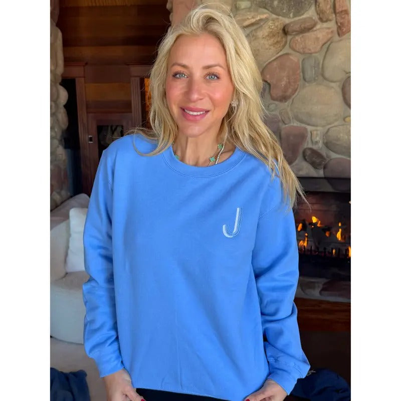 Sky Blue Embroidered Initial Sweatshirt (S-XL) T-Shirts, Hoodie | PureTeeCo.com