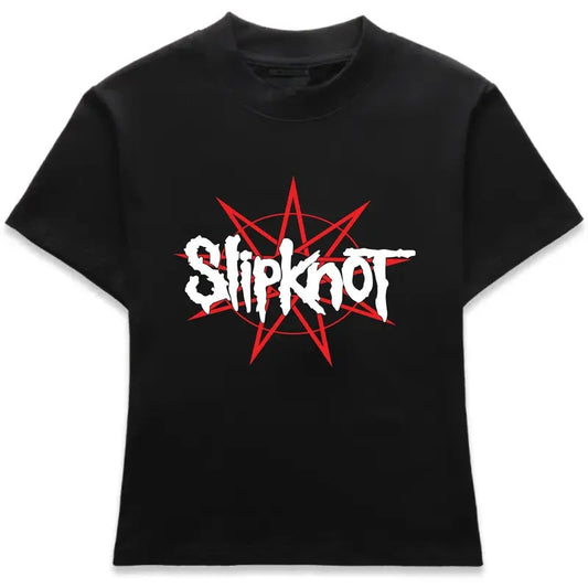 SlipKnot Baby Tee Y2k Letter Star Printing 90s Baby Tee Oneck Short Sleeve Clothes Shirt, Clothing Graphic Top Streetwear EMO Girl Streetwear