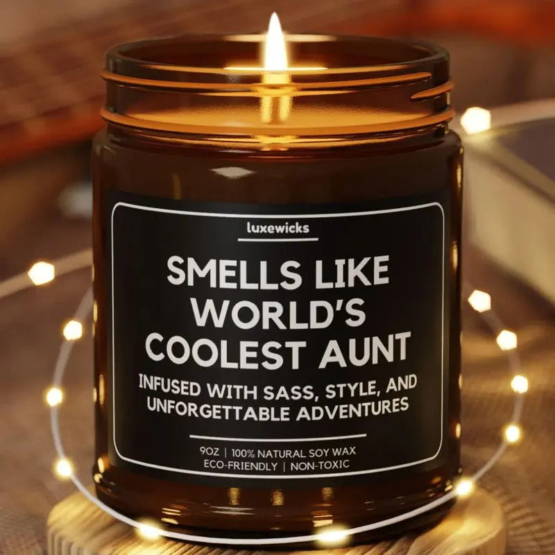 Smells Like World's Coolest Aunt Candle, Gift For Aunt,  Funny Aunt Candle Family Gift Ideas Funny Candle Gift for Her...
