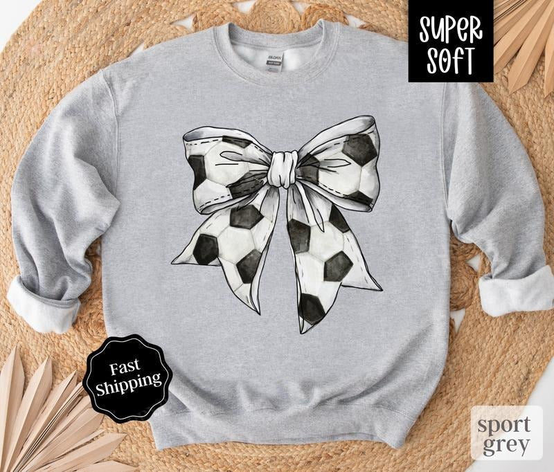 Soccer Bow Sweatshirt, Game Day Soccer Crewneck, Womens Sweatshirt, Fall Sweater T-Shirts, Hoodie | PureTeeCo.com