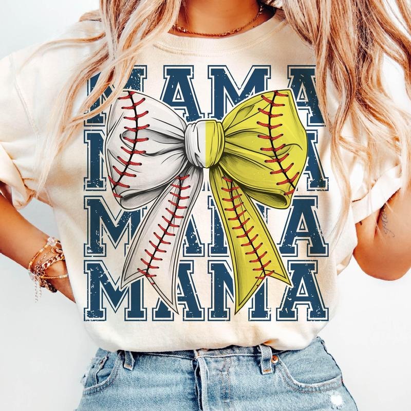 Softball Baseball Mama T-Shirt, GameDay, Mama T-Shirt, Team Spirit, Game Day, Baseball Softball Bow T-Shirt, Half...