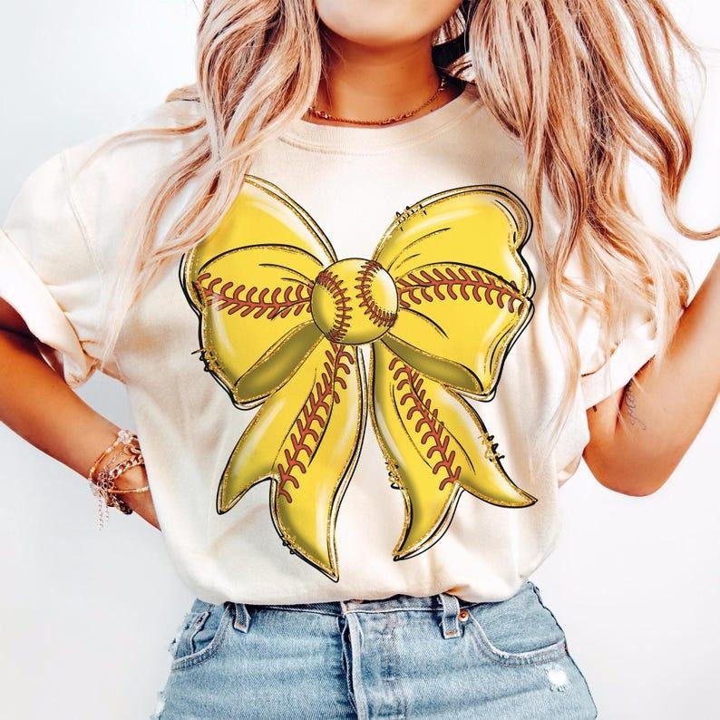 Softball Bow T-shirt, Coquette Bow, Game Day Softball, Mama, Softball Mom Hoodie, Sweatshirt | PureTeeCo.com