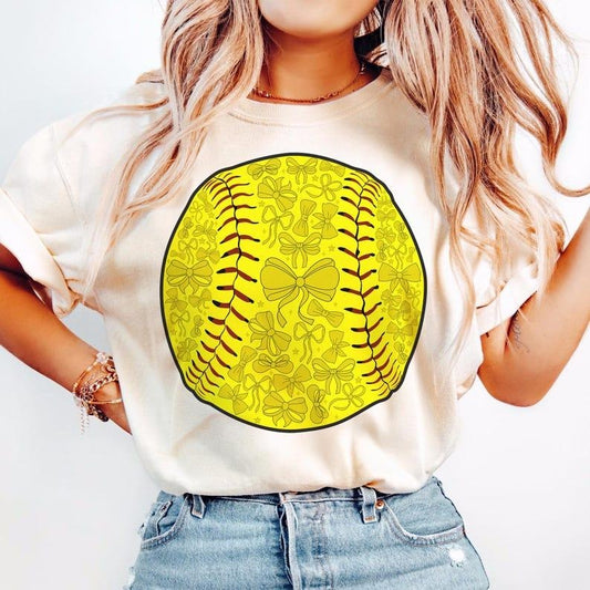 Softball Coquette Bow T-shirt, Retro Softball, Game Day, Mama, Softball Mom