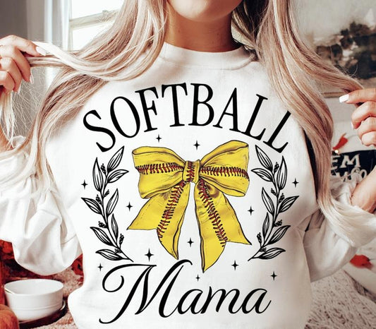 Softball Mama Bow  #1 Crewneck, Retro Cotton, Crewneck Fashion Fit Sleeve Comfortable Cute, CASUAL COTTON CREWNECK HOODIE, WOMENS SWEATSHIRT Womenswear Athletic Basic Day Long Sleeves Mama