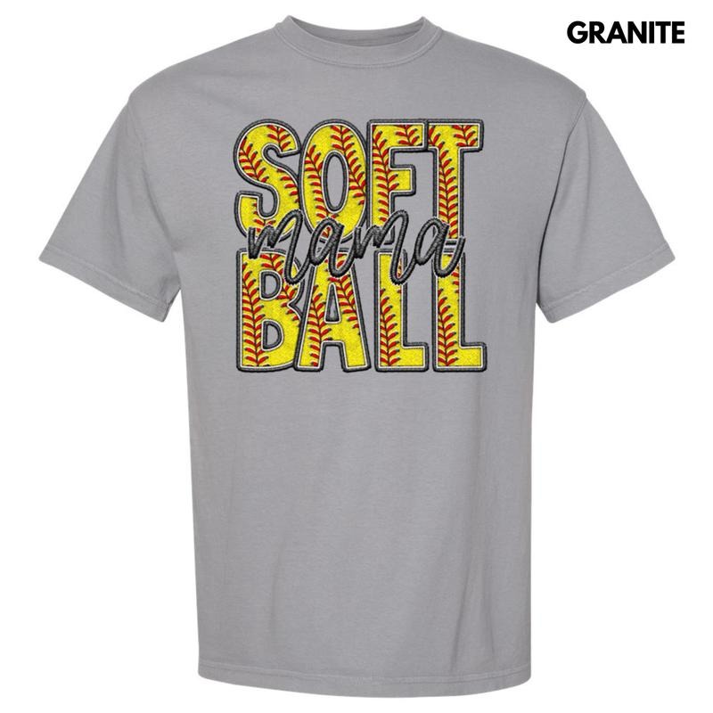 Softball Mama Faux Embroidery Comfort Colors T-Shirt Hoodie, Sweatshirt | PureTeeCo.com