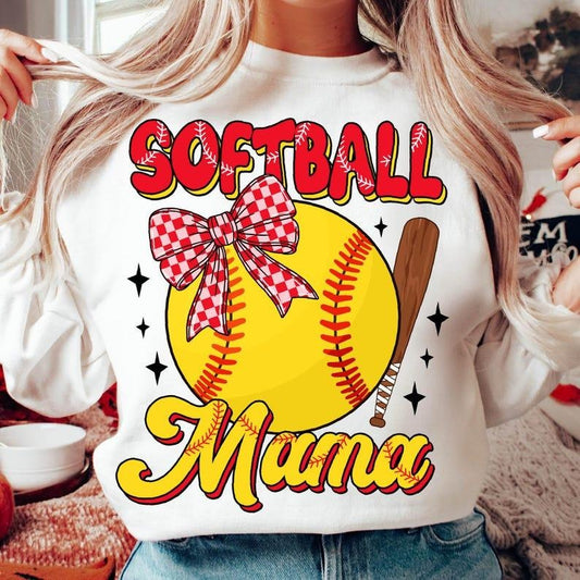 Softball Mama Sweatshirt Retro Softball Coquette Game Day Softball Bow Softball Mom Gift
