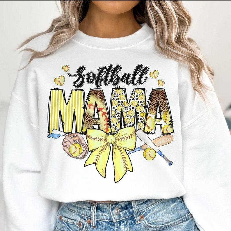 Softball Mama Sweatshirt Softball Coquette Game Day Softball Bow Checker Softball Mom Gift T-Shirts, Hoodie | PureTeeCo.com