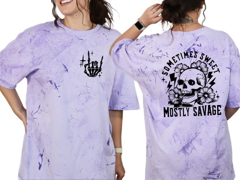 Sometimes Sweet, Mostly Savage Unisex Sizing T Shirt for Women, Casual Graphic Tee, Skeleton Shirt, Snarky & Offensive...