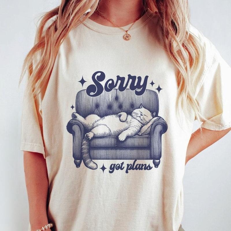 Sorry Got Plans Retro T-Shirt, Funny Shirt For Women, Vintage Funny Shirts, Vintage Kitten T Shirt, Nostalgia Cat T...