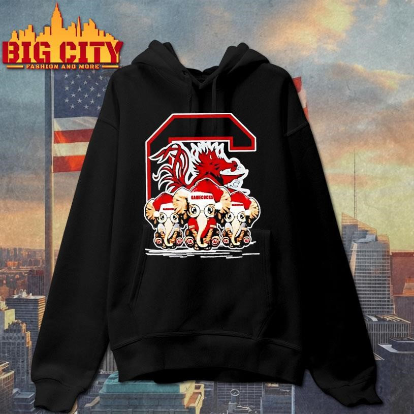 South Carolina Gamecocks X Elephants Santa Hat Merry Christmas Shirt