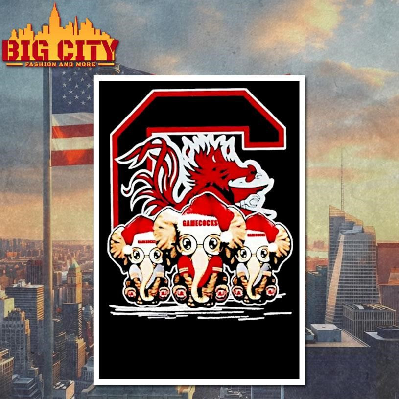 South Carolina Gamecocks X Elephants Santa Hat Merry Christmas Shirt