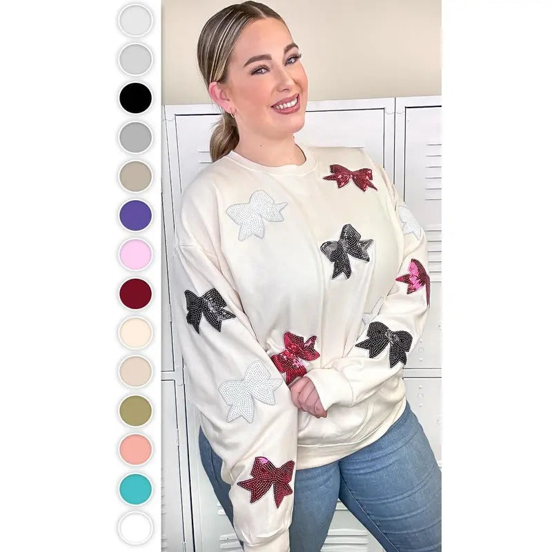 Sparkle Sequin Bow Graphic Sweatshirt T-Shirts, Hoodie | PureTeeCo.com