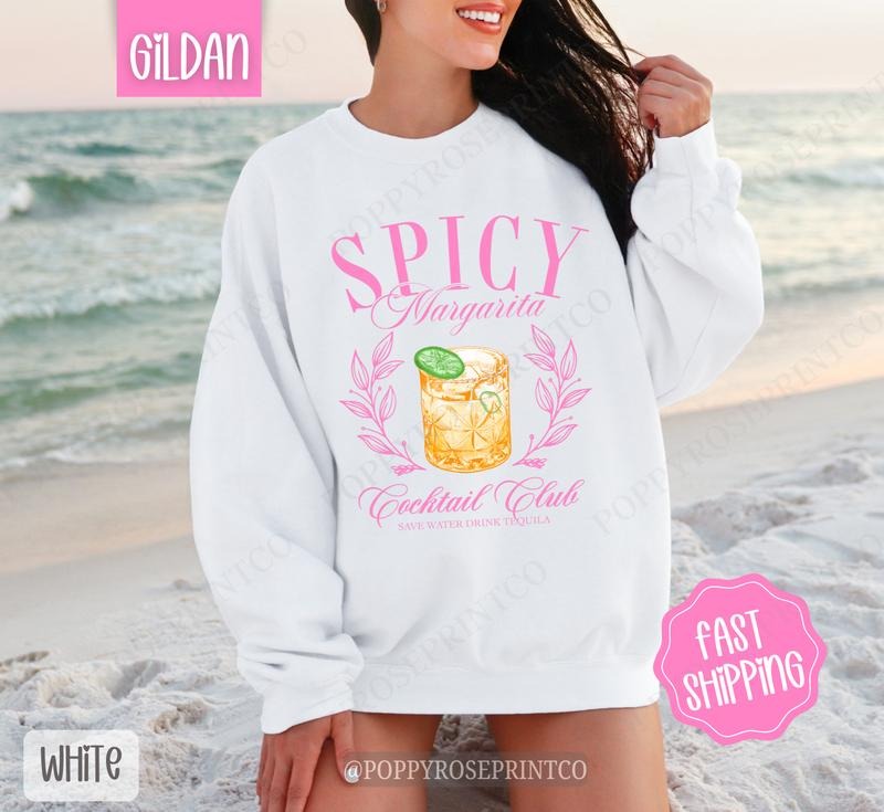 Spicy Margarita Sweatshirt, Cute Cocktail Sweater, Trendy Margarita Crewneck T-Shirts, Hoodie | PureTeeCo.com