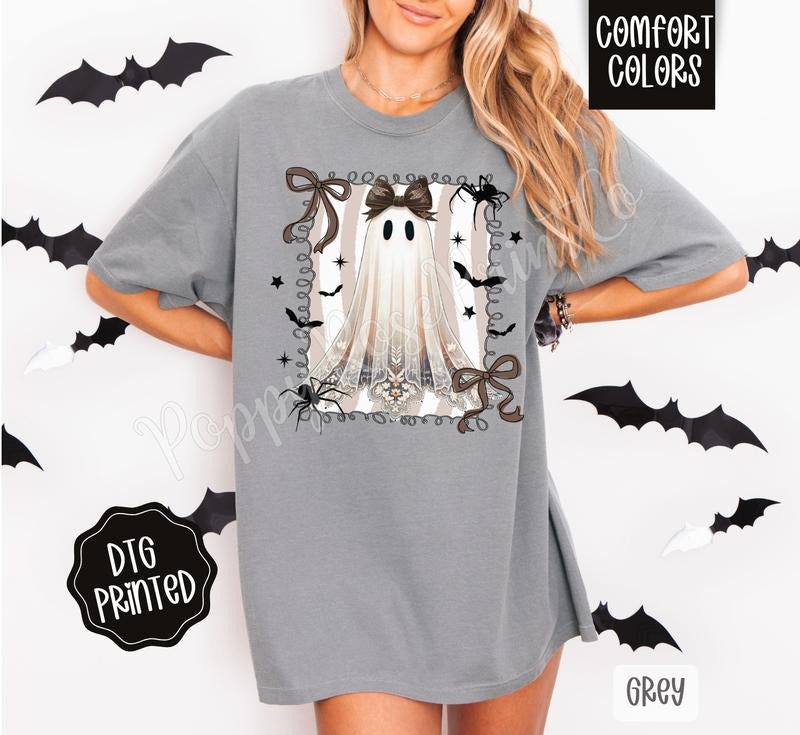 Spider Ghost Comfort Colors, Trendy Women's Halloween Tshirt Hoodie, Sweatshirt | PureTeeCo.com