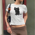Spooky Black Cat Baby Tee, Three headed cat baby tee, Trendy 90s Baby Tee Hoodie, Sweatshirt | PureTeeCo.com