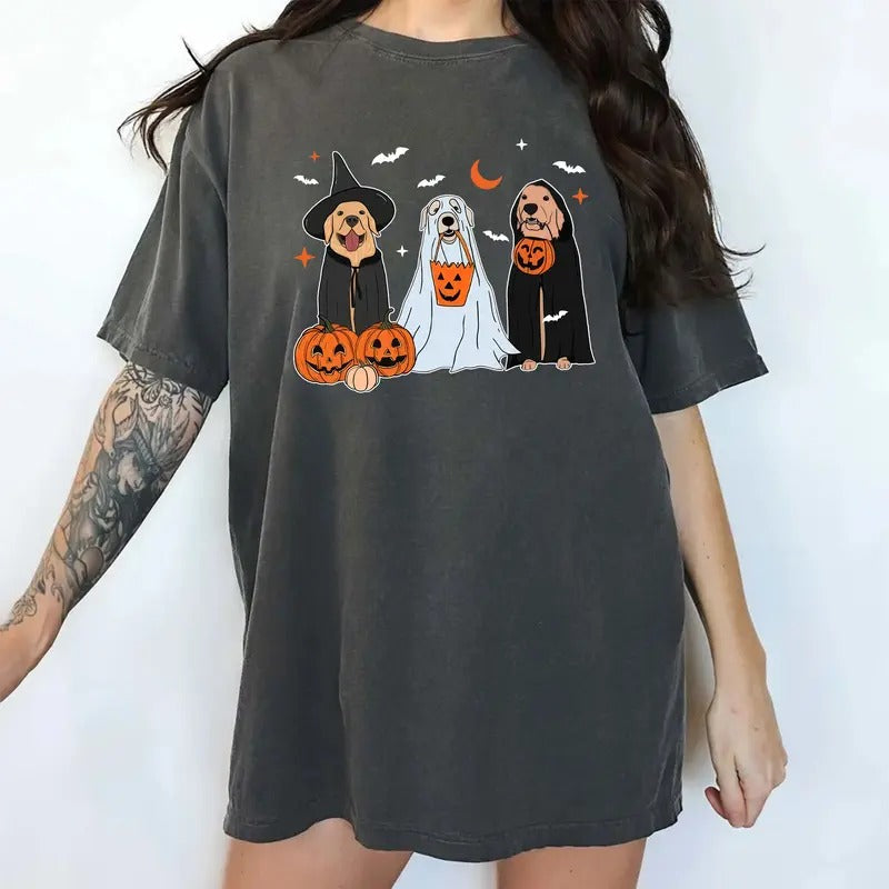 Spooky Ghost Dogs Tee Comfort Colors, Halloween Dogs Shirt for Women, Halloween Tee For Dog Mom, Dog Lover Gift Shirt,...