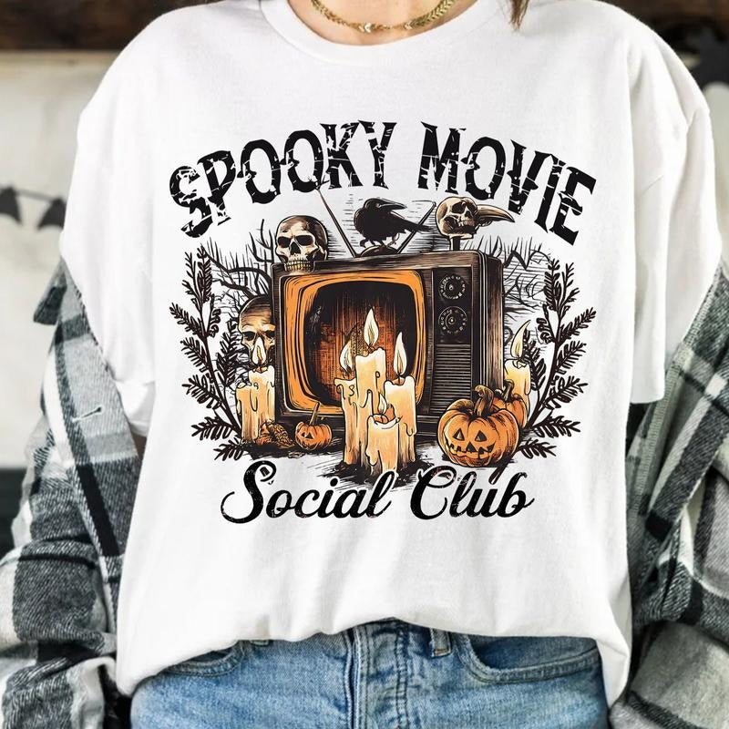 Spooky Movie Social Club Shirt, Retro Halloween Shirt, Halloween Spooky Shirt, Halloween Mama Tshirt, Spooky Season,...