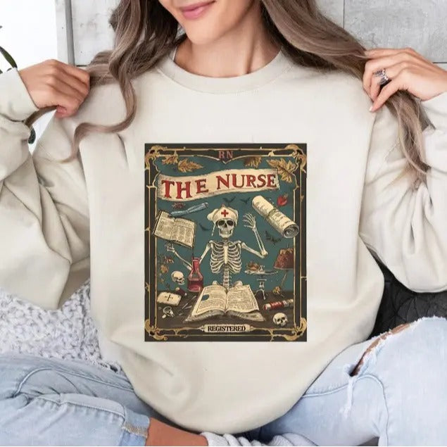 Spooky Nurse Tarot Card Sweatshirt, Funny Skeleton Nurse Halloween Shirt, Nurse Graduate Gift, Fall Nurse Shirt, Nursing...