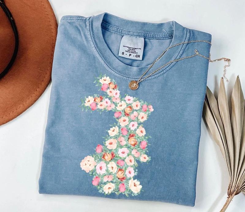 Spring Floral Easter Bunny Shirt, Easter Bunny Sweatshirt, Bunny Hoodie, Floral Rabbit Shirt, Spring Easter Tee, Cute...